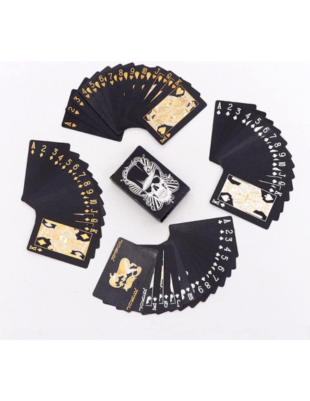 Paquete de 2 Barajas de Cartas de Póker Negras con Calavera - Impermeables