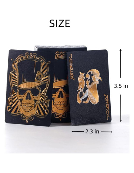 Paquete de 2 Barajas de Cartas de Póker Negras con Calavera - Impermeables