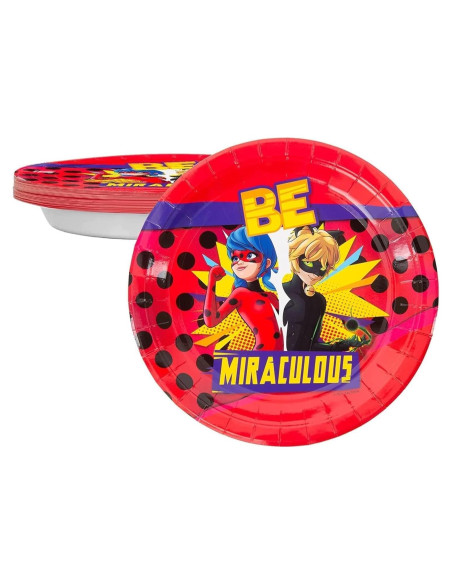 Juego de Platos de Papel Miraculous Ladybug - 20 Platos - Fiesta Cumpleaños Juego de Platos de Papel Miraculous Ladybug - 20 Platos - Fiesta Cumpleaños