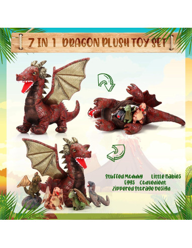 Conjunto de Juguetes de Dragón Deekin 7 Piezas 40 cm Peluche