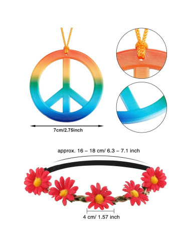 Conjunto de Disfraz Hippie MTLEE 36 Piezas con Diademas y Gafas