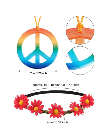 Conjunto de Disfraz Hippie MTLEE 36 Piezas con Diademas y Gafas Conjunto de Disfraz Hippie MTLEE 36 Piezas con Diademas y Gafas