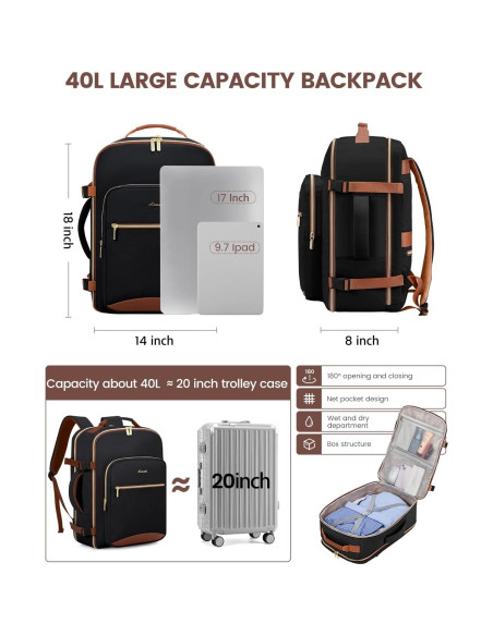 Mochila de Viaje LOVEVOOK 40L Unisex Aprobada por Aerolíneas Mochila de Viaje LOVEVOOK 40L Unisex Aprobada por Aerolíneas