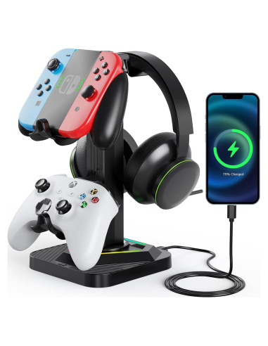 Soporte para Auriculares RGB Tawd con Carga USB y 3 Puertos HUB