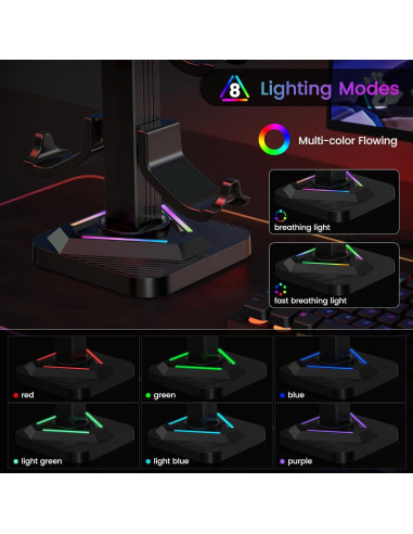 Soporte para Auriculares RGB Tawd con Carga USB y 3 Puertos HUB