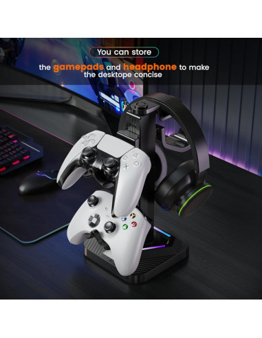 Soporte para Auriculares RGB Tawd con Carga USB y 3 Puertos HUB