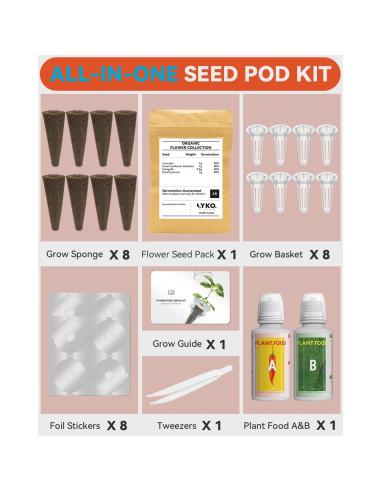 Kit de Semillas Hidropónicas LYKOCLEAN 8 Vainas Flores