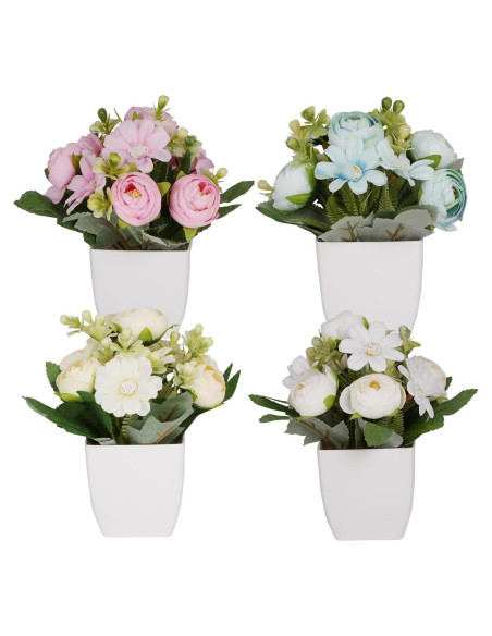 4 Mini Plantas Falsas Camelia en Maceta Plástica Yoratee 4 Mini Plantas Falsas Camelia en Maceta Plástica Yoratee