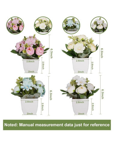 4 Mini Plantas Falsas Camelia en Maceta Plástica Yoratee