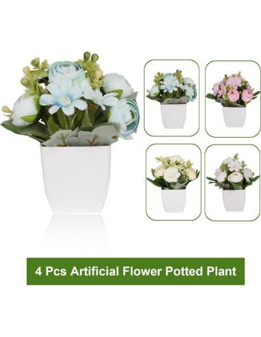 4 Mini Plantas Falsas Camelia en Maceta Plástica Yoratee