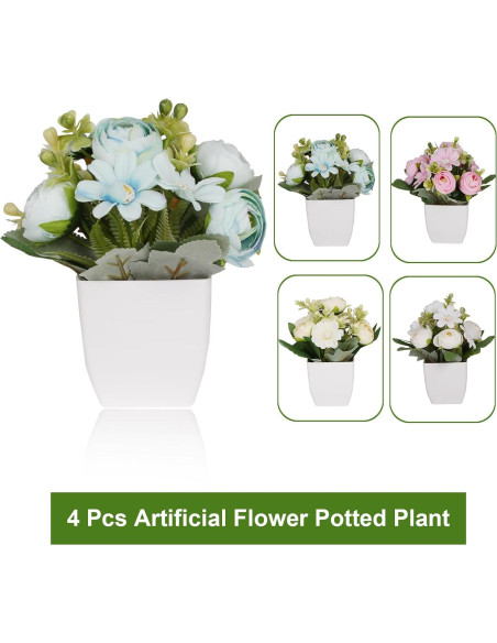 4 Mini Plantas Falsas Camelia en Maceta Plástica Yoratee 4 Mini Plantas Falsas Camelia en Maceta Plástica Yoratee