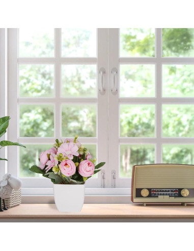 4 Mini Plantas Falsas Camelia en Maceta Plástica Yoratee