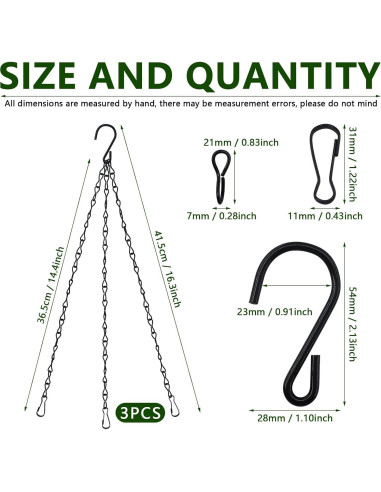 Cadenas Colgantes Negras SHRJ 3Pcs 40cm para Macetas