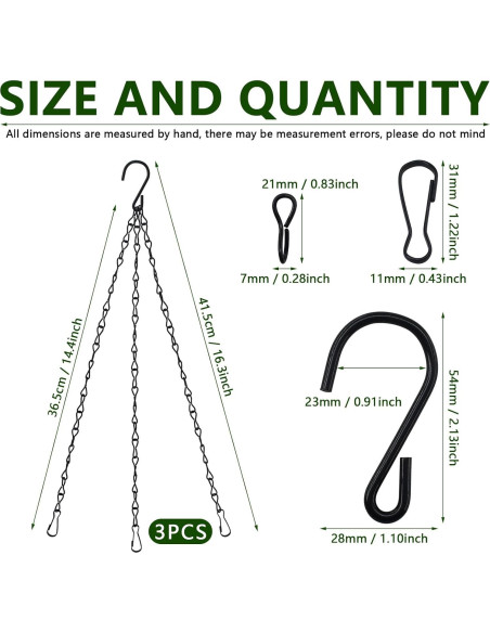 Cadenas Colgantes Negras SHRJ 3Pcs 40cm para Macetas Cadenas Colgantes Negras SHRJ 3Pcs 40cm para Macetas