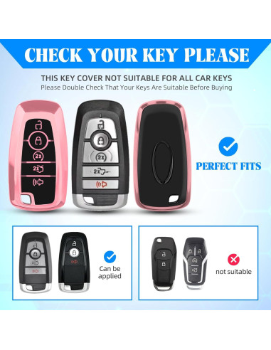 Funda de Llave TPU QBUC para Ford - Rosa, Compatible con Modelos