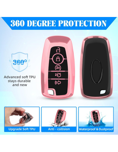 Funda de Llave TPU QBUC para Ford - Rosa, Compatible con Modelos