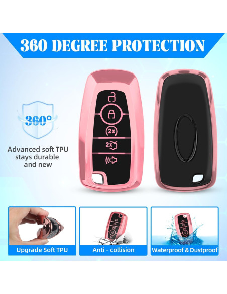 Funda de Llave TPU QBUC para Ford - Rosa, Compatible con Modelos Funda de Llave TPU QBUC para Ford - Rosa, Compatible con Modelos