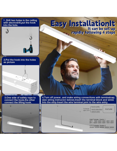 Luz de tira LED lineal YPII 4 pies 40W regulable 0-10V