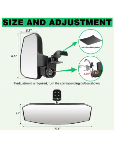 Kit de Espejos Laterales y Retrovisor Central SHEJISI para Polaris Ranger 2