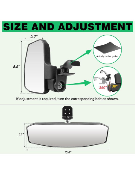 Kit de Espejos Laterales y Retrovisor Central SHEJISI para Polaris Ranger Kit de Espejos Laterales y Retrovisor Central SHEJISI para Polaris Ranger