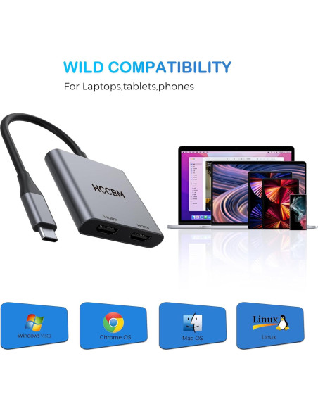 Adaptador USB C a Doble HDMI 4K 60Hz - Shenzhen HCC-012 Adaptador USB C a Doble HDMI 4K 60Hz - Shenzhen HCC-012