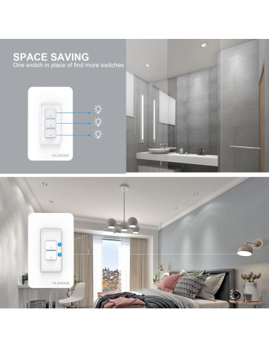 Interruptor de Luz Inteligente Filohome 2 Gang Wi-Fi 2.4GHz