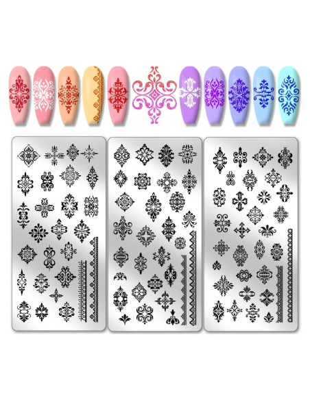 Plantillas de Estampado de Uñas Florales Francesas PH PandaHall - 3 Piezas Plantillas de Estampado de Uñas Florales Francesas PH PandaHall - 3 Piezas