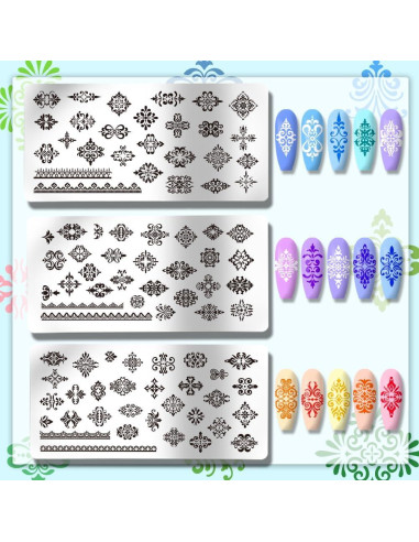 Plantillas de Estampado de Uñas Florales Francesas PH PandaHall - 3 Piezas