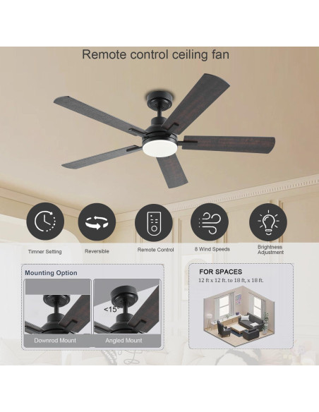 Ventilador de Techo JSAITEE 52" LED Control Remoto 8 Velocidades Ventilador de Techo JSAITEE 52" LED Control Remoto 8 Velocidades