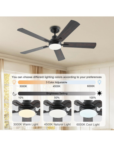 Ventilador de Techo JSAITEE 52" LED Control Remoto 8 Velocidades