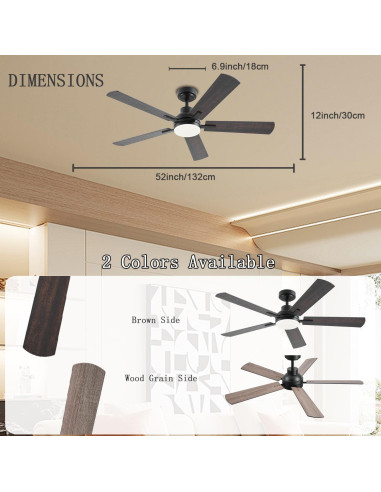 Ventilador de Techo JSAITEE 52" LED Control Remoto 8 Velocidades