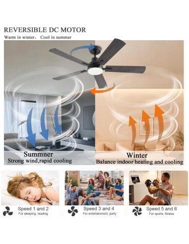 Ventilador de Techo JSAITEE 52" LED Control Remoto 8 Velocidades