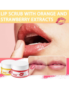Conjunto de Exfoliantes Labiales DWDiWen Fresa y Naranja 2 Paquetes 2