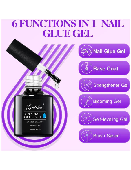 Kit de Uñas de Gel Gelike EC con Lámpara UV y Pegamento 6 en 1 Kit de Uñas de Gel Gelike EC con Lámpara UV y Pegamento 6 en 1