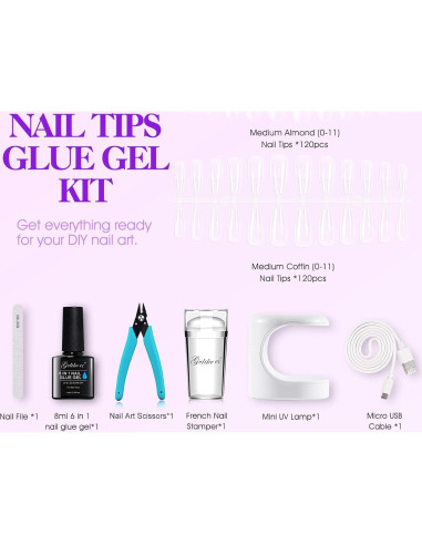 Kit de Uñas de Gel Gelike EC con Lámpara UV y Pegamento 6 en 1