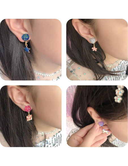 12 Pares Pendientes Clip On Joyería Unicornio Niñas 3+ Años 12 Pares Pendientes Clip On Joyería Unicornio Niñas 3+ Años