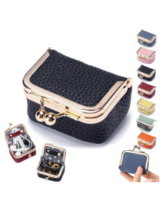 Caja de Joyería Mini de Cuero Genérico Negra para Viaje