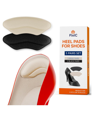 Protectores de Talón Fixic - 5 Pares Beige y Negros - Almohadillas Unisex