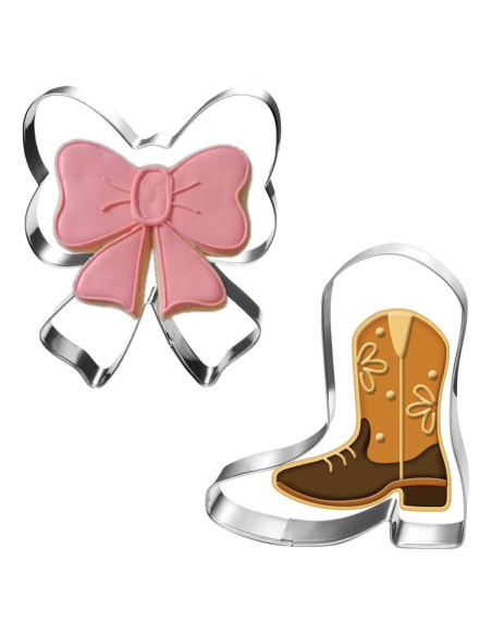 Juego de Cortadores de Galletas Botas y Lazos Auktosmn - 2 Piezas - Acero Inoxidable Juego de Cortadores de Galletas Botas y Lazos Auktosmn - 2 Piezas - Acero Inoxidable