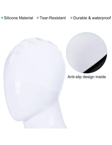 Gorro de Natación de Silicona PATIKIL Unisex Blanco - 2 Piezas