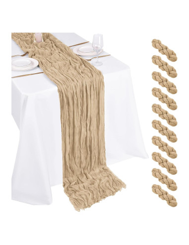 Paquete de 10 Caminos de Mesa de Gasa Beige 43x274 cm para Bodas