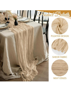 Paquete de 10 Caminos de Mesa de Gasa Beige 43x274 cm para Bodas 2