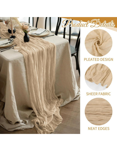 Paquete de 10 Caminos de Mesa de Gasa Beige 43x274 cm para Bodas Paquete de 10 Caminos de Mesa de Gasa Beige 43x274 cm para Bodas