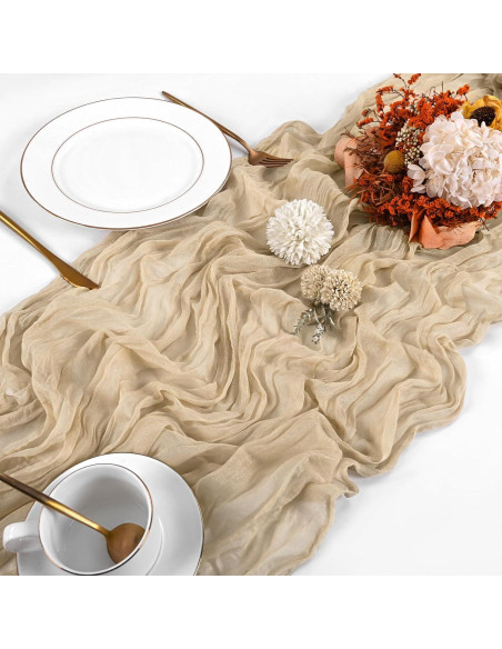 Paquete de 10 Caminos de Mesa de Gasa Beige 43x274 cm para Bodas Paquete de 10 Caminos de Mesa de Gasa Beige 43x274 cm para Bodas