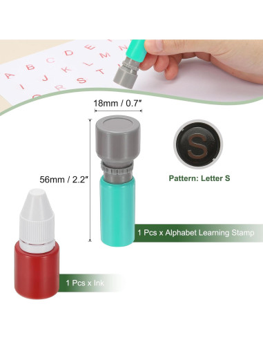 Sello de Letras PATIKIL Letra S con Tinta Roja y Carcasa Verde