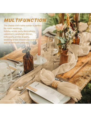 Paquete de 10 Caminos de Mesa de Gasa Beige 43x274 cm para Bodas
