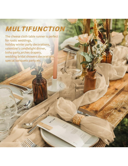 Paquete de 10 Caminos de Mesa de Gasa Beige 43x274 cm para Bodas Paquete de 10 Caminos de Mesa de Gasa Beige 43x274 cm para Bodas