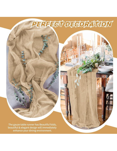 Paquete de 10 Caminos de Mesa de Gasa Beige 43x274 cm para Bodas