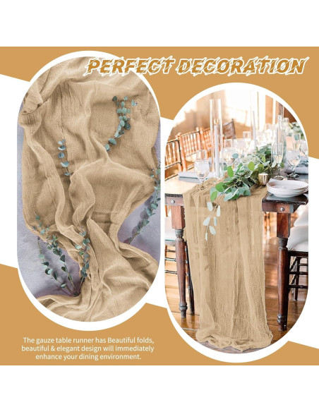 Paquete de 10 Caminos de Mesa de Gasa Beige 43x274 cm para Bodas Paquete de 10 Caminos de Mesa de Gasa Beige 43x274 cm para Bodas