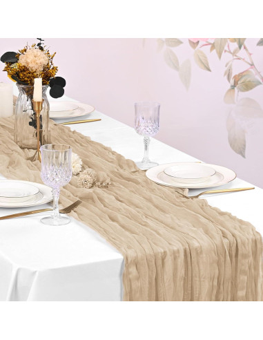 Paquete de 10 Caminos de Mesa de Gasa Beige 43x274 cm para Bodas